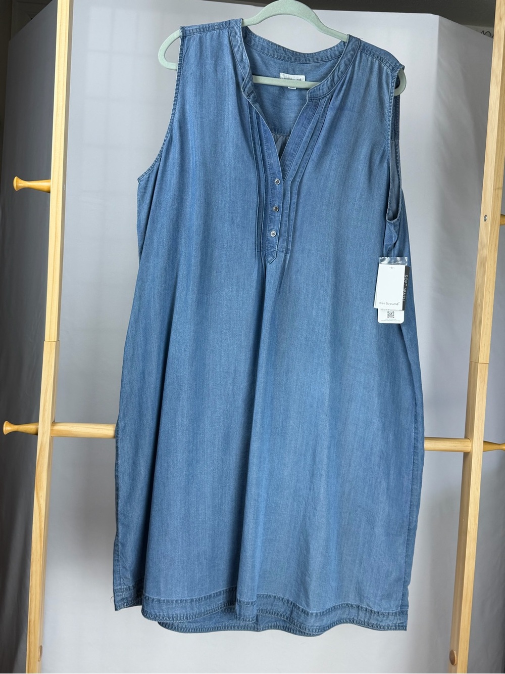 NWT Westbound XL Tencel Chambray Denim Shift Dress Coastal Boho